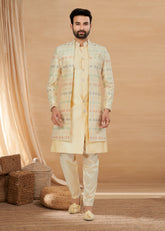 Exclusive Contrasting cream Thread and Detailed Embroidery Work Indo Western, Sherwani | Indian Traditional Mens Wear
